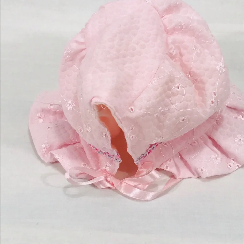 Handmade with Embroidered Flowers Baby Hat, Pink
